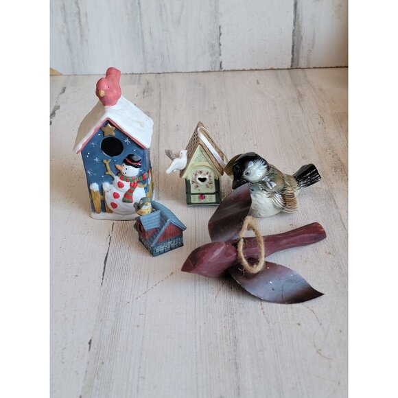 Birdhouse variety bell cardinal bird ornament Xmas set - Picture 1 of 5